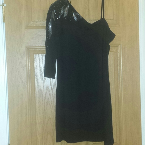 Black one sleeve beaded  dress