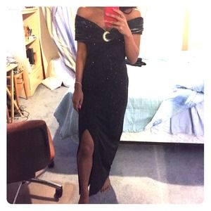 Off the shoulder black sparkle gown