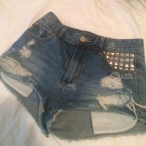 Denim shorts with studs
