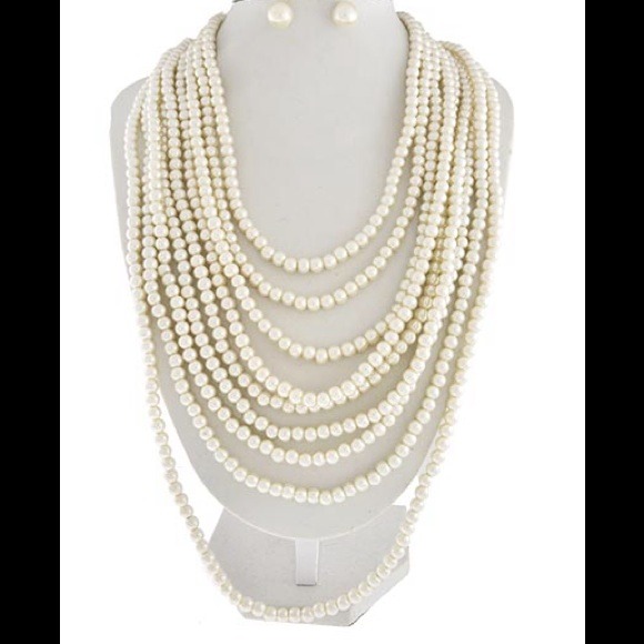 Multilayered Synthetic Pearl Necklace & Earring