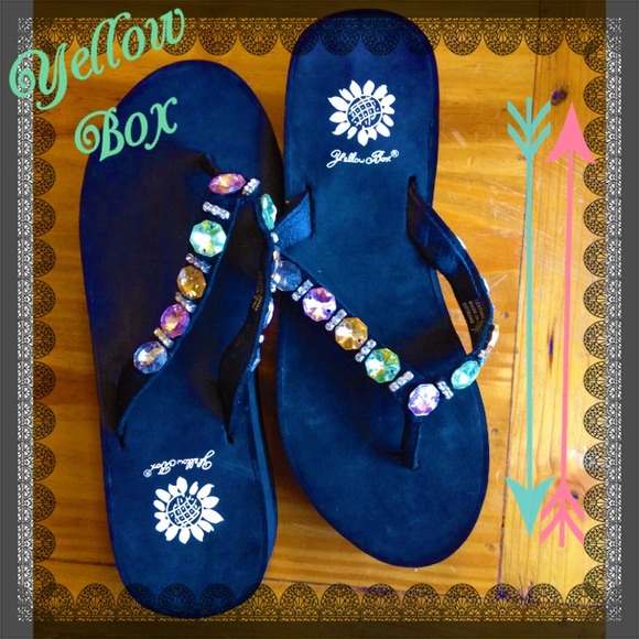 Yellow box flip flops