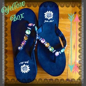 Yellow box flip flops