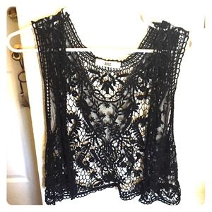 Black crochet netted vest
