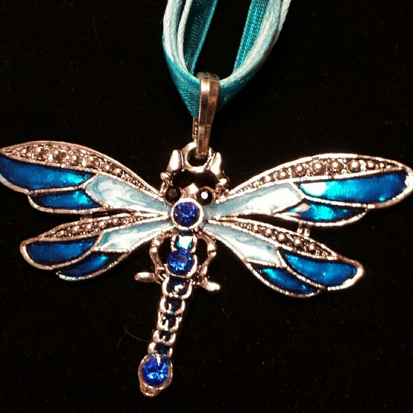 Elegant Aqua & Royal Blue Jeweled Dragonfly