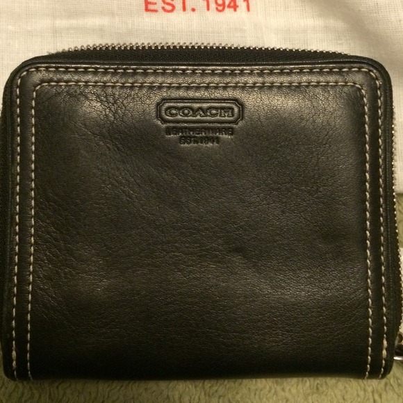 Coach black leather zip up wallet