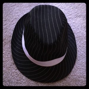 Pinstriped fedora style hat