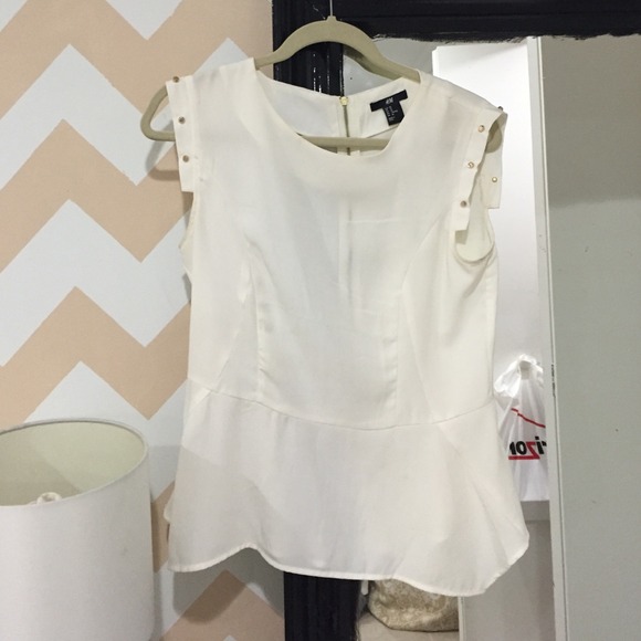 White/gold stud fitted peplum shirt