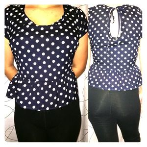 Navy Blue polka dot peplum blouse