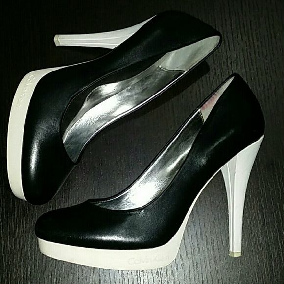 calvin klein black and white heels