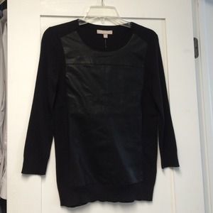 Faux-Leather Front Crew