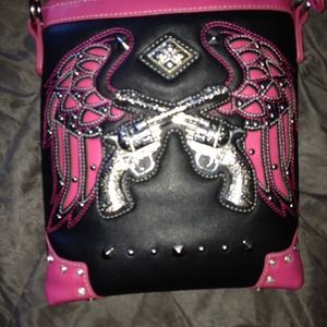 Cute pink angled wing long purse.