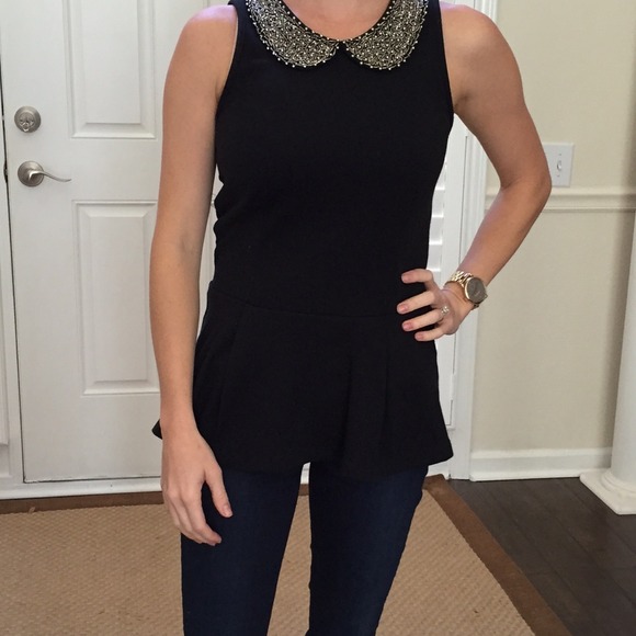 Beaded peterpan collar peplum top