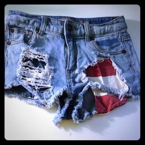 " High waisted " American flag shorts (distressed)