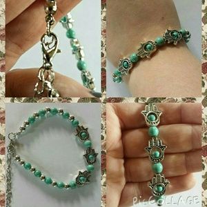 Hamsa Adjustable Teal Beaded Braclet