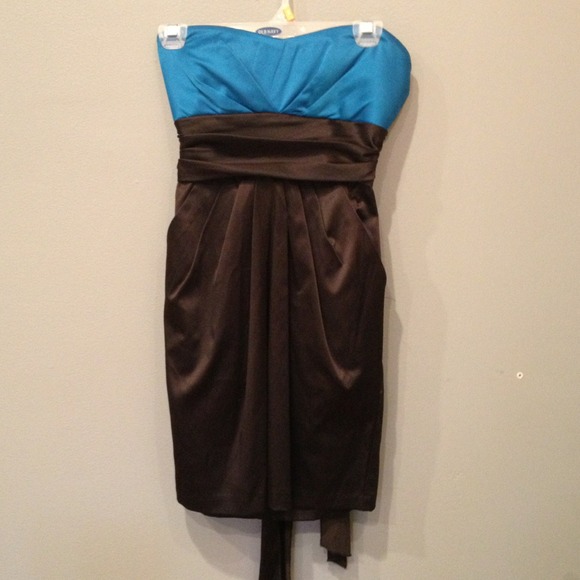 Blue and black strapless cocktail dress