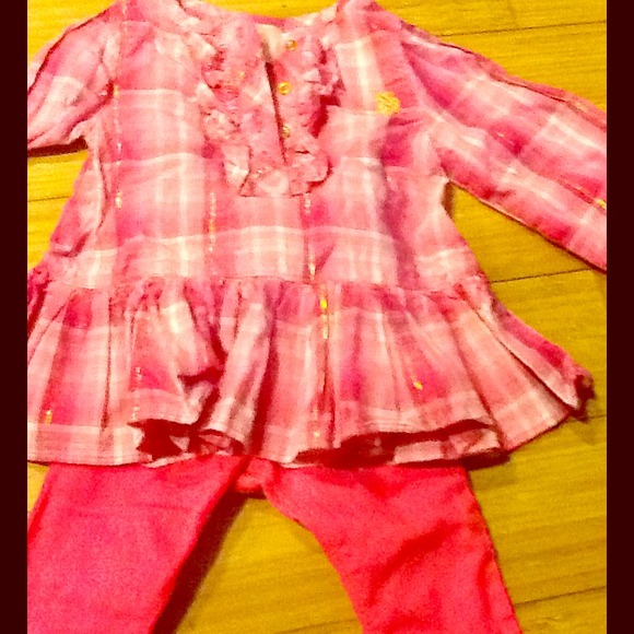 Polo ruffled plaid long sleeve & pink denim