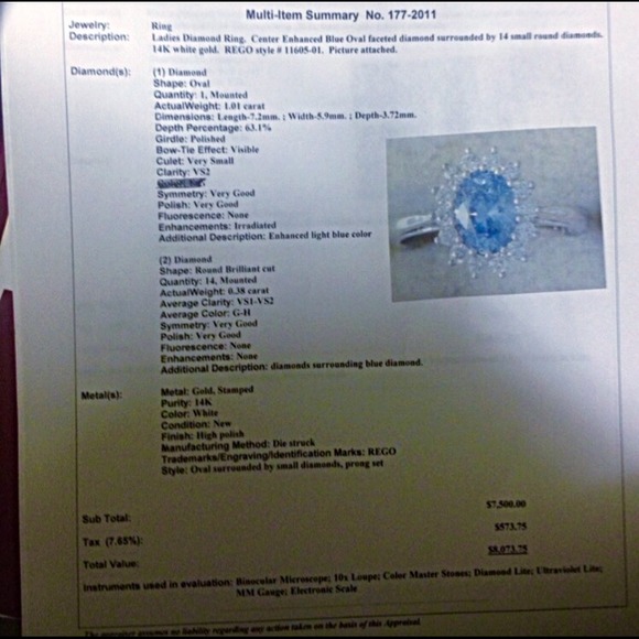 🎅Stunning Oval Blue-Diamond White 14K Gold Ring🎁 - Picture 4 of 4