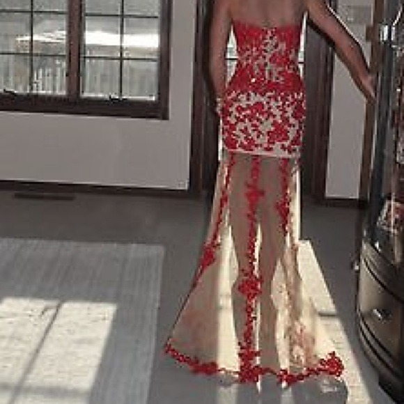 SOLD Sherri Hill red and nude prom dress - Picture 2 of 4