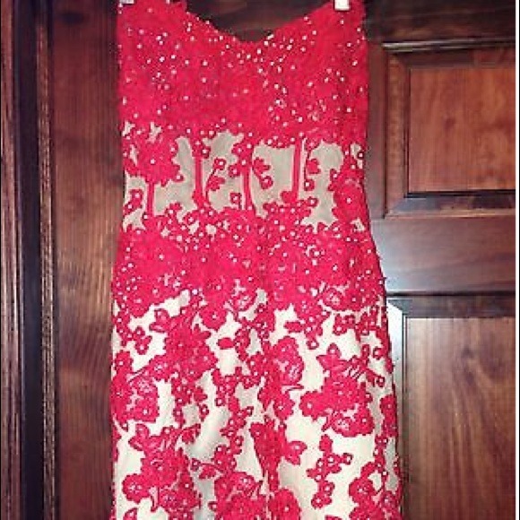 SOLD Sherri Hill red and nude prom dress - Picture 3 of 4