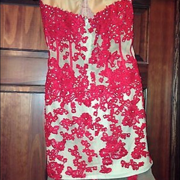 SOLD Sherri Hill red and nude prom dress - Picture 4 of 4