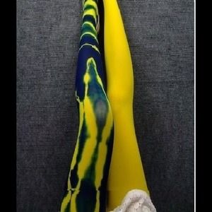 Yellow multi colored tie dye pantyhose x2 pair