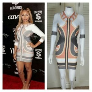 Celebrity style geometric print bandage Dress
