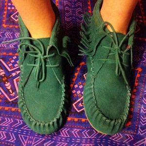 teal suede moccasins