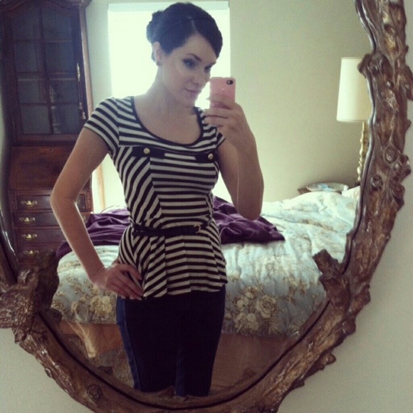 Nautical black & white striped peplum top