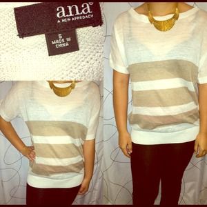 Cream and Beige Striped Shirt Sleeved Sweater