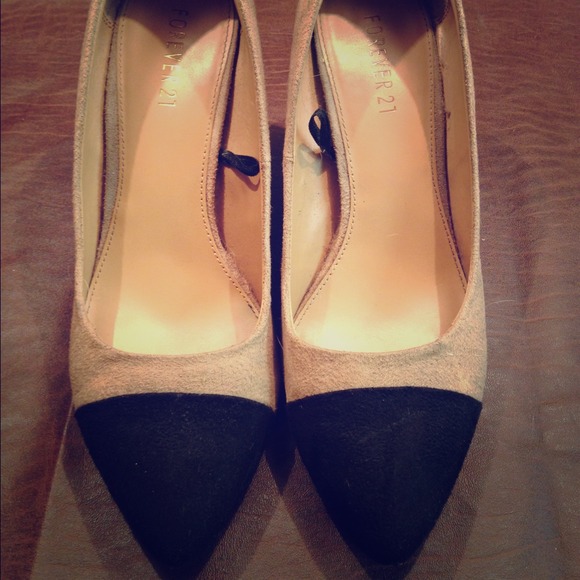 Forever 21 Shoes - Black and taupe cap toe pointed pump