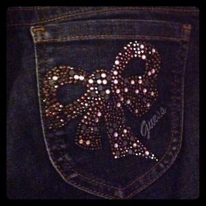 Guess jeans denim pants rhinestone bow skinny fit Y2K vintage 90’s