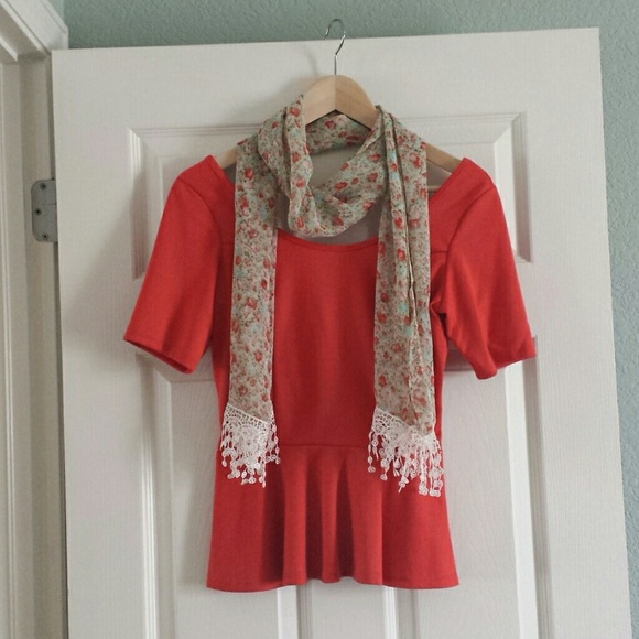 Coral peplum top - Picture 1 of 4