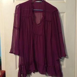 Shear tie front blouse