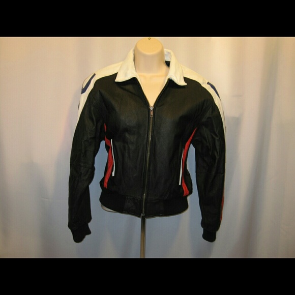 Leather bomber jacker. U.s. flag on back. U.s.a.