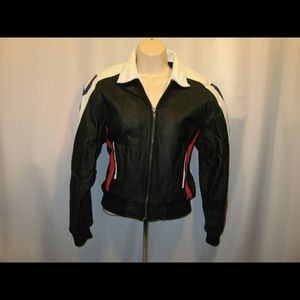 Leather bomber jacker. U.s. flag on back. U.s.a.