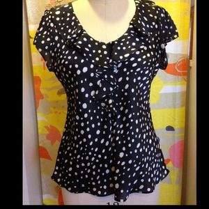 Black and white silky satin top