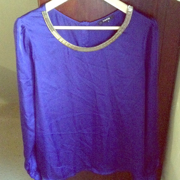Royal blue top with gold collar, very casual..