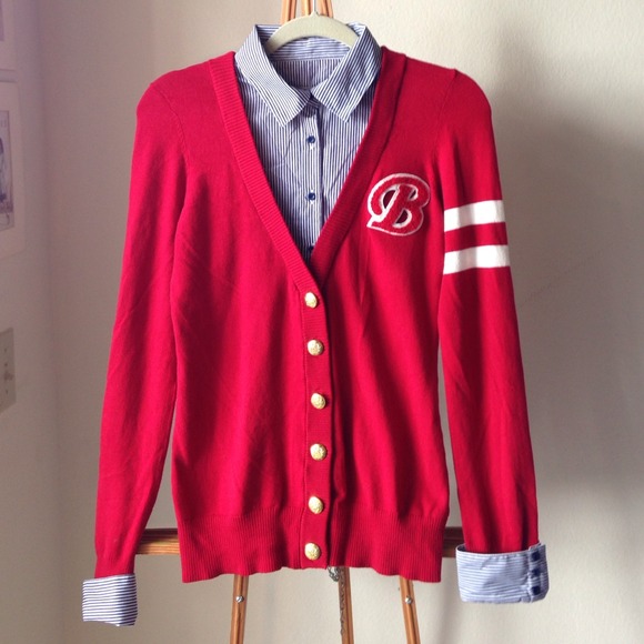 Varsity style cardigan with pinstripe detail!