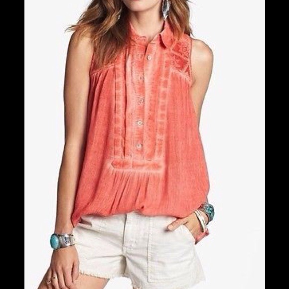Free People Tops - Free People Coral Southwest Stars Sleeveless Tunic