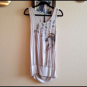 Open-Back Asian Print Drape Tank