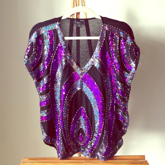Purple, black, and silver sequined top!