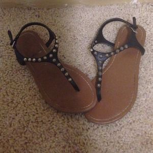 black studded t strap sandals