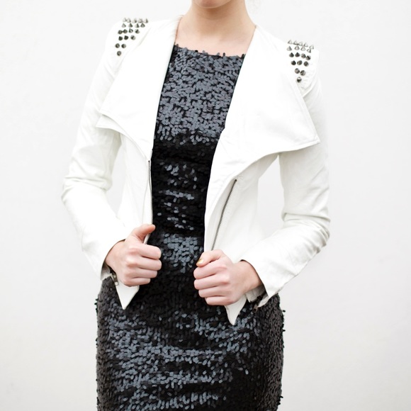 White Pleather Studded Jacket