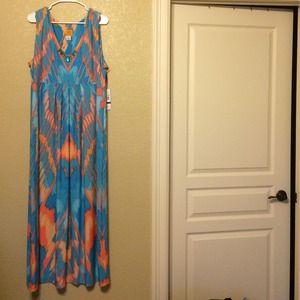 Orange and blue maxi dress
