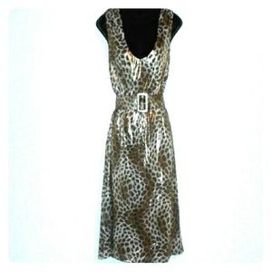 Metallic Gold & leopard print dress w/ belt