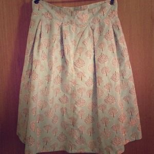 Mint with Tree Print Knee-length Skirt