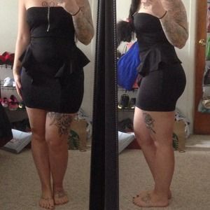 Black strapless pepl dress