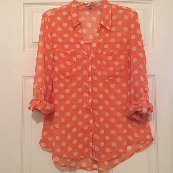 Charlotte Russe Tops - Sheer polka dot button up top