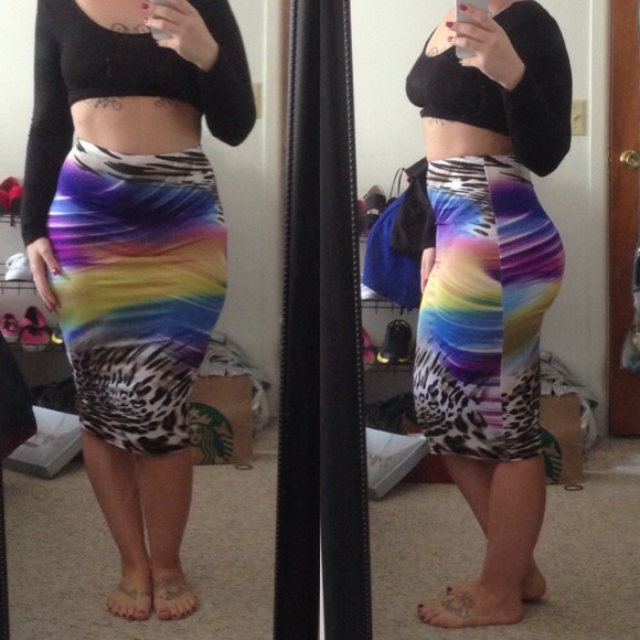 Multi colored body-con pencil skirt