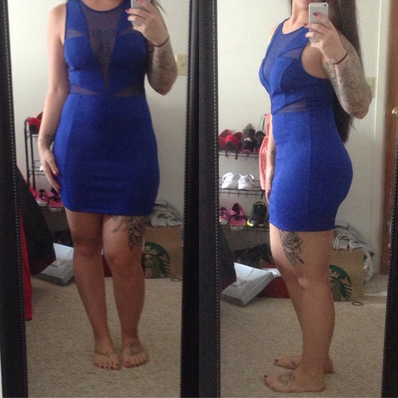 Royal blue dress w/mesh cut outs